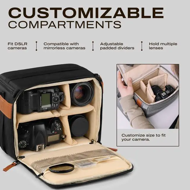 Alt view image 3 of 7 - Camera Bag for Digital DSLR SLR, Protection, Waterproof Mirrorless Small Camera Bag, Camera Lens Case, Travel Organizer Camera Insert for Backpack, Black Color