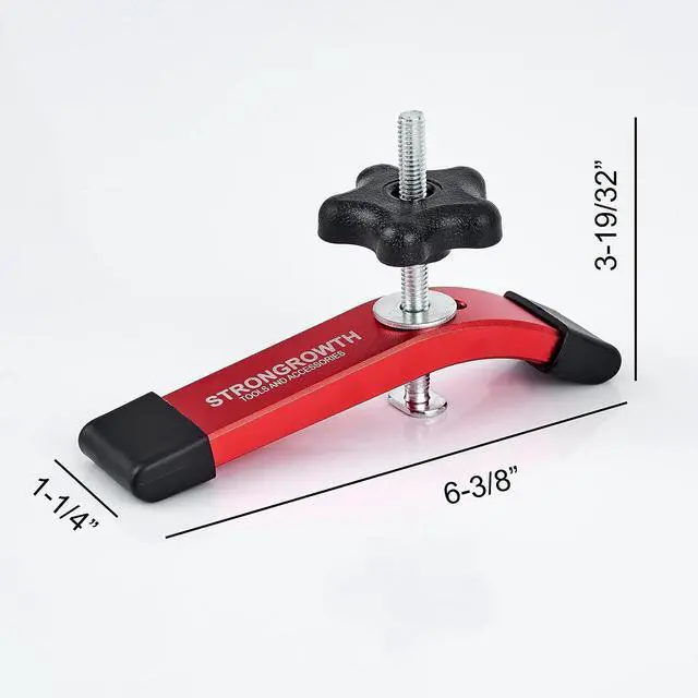 Alt view image 2 of 5 - T track Hold Down Clamps - Double Cut Profile Universal T-Track Clamps, 6-3/8"L x 1-1/4"W - Woodworking and t slot clamp - Fine Sandblast Anodized - Red Color-6PK