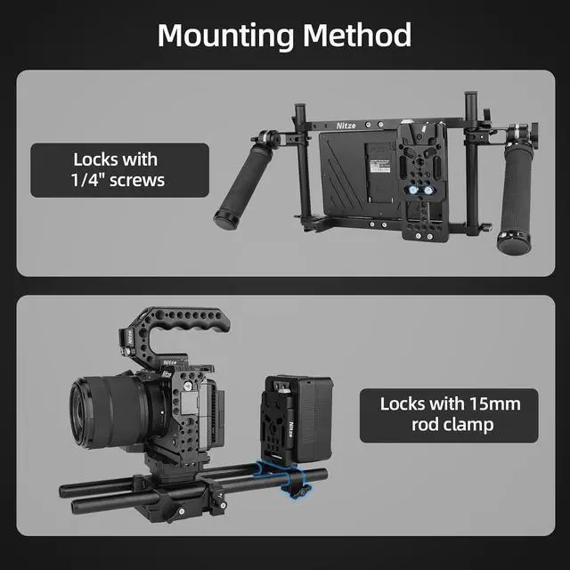 Alt view image 3 of 7 - V Mount Battery Plate, V-Lock Mount Battery Plate with 15mm Rod Clamp, 1/4" Screws and M3 Screws, Compatible with SmallRig/Neewer/K&F Concept - N21-A2