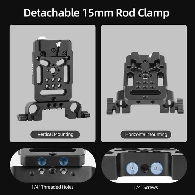 Alt view image 4 of 7 - V Mount Battery Plate, V-Lock Mount Battery Plate with 15mm Rod Clamp, 1/4" Screws and M3 Screws, Compatible with SmallRig/Neewer/K&F Concept - N21-A2