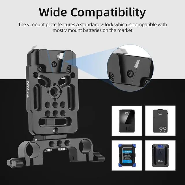 Alt view image 5 of 7 - V Mount Battery Plate, V-Lock Mount Battery Plate with 15mm Rod Clamp, 1/4" Screws and M3 Screws, Compatible with SmallRig/Neewer/K&F Concept - N21-A2