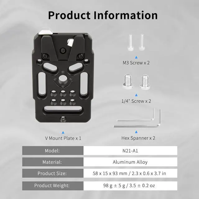 Alt view image 6 of 7 - V Mount Battery Plate, V-Lock Mount Battery Plate with 15mm Rod Clamp, 1/4" Screws and M3 Screws, Compatible with SmallRig/Neewer/K&F Concept - N21-A2