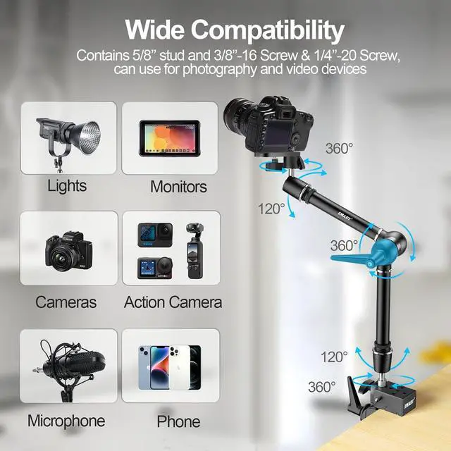 Alt view image 3 of 7 - 20" Heavy Duty Magic Arm Camera Mount with Super Clamp/Platform