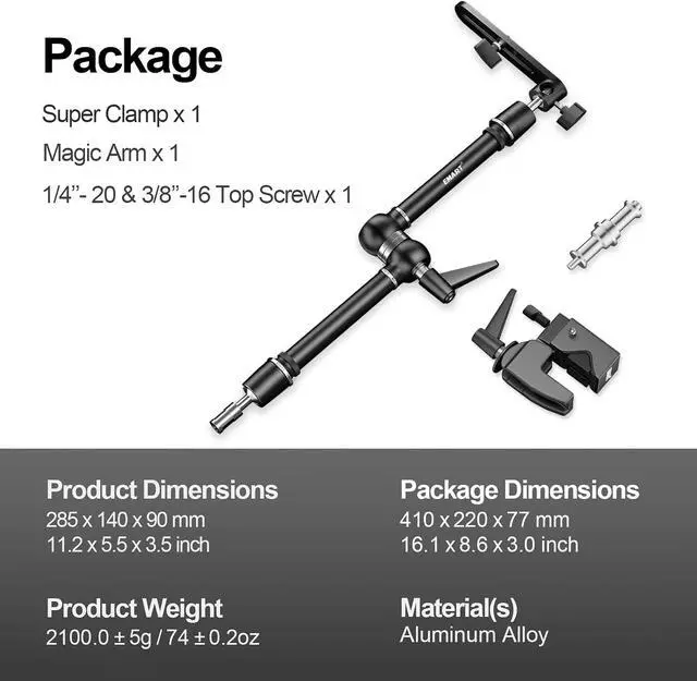 Alt view image 7 of 7 - 20" Heavy Duty Magic Arm Camera Mount with Super Clamp/Platform