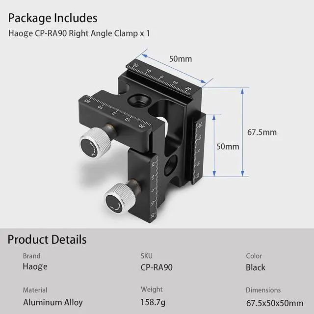 Alt view image 6 of 7 - CP-RA90 Right Angle Clamp 90 Degree Double Quick Release L Clamp with 1/4 Screw Thread for Arca Swiss RRS Benro Rail Plate Nodal Slide