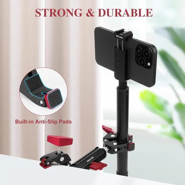 Alt view image 3 of 7 - Super Clamp Double Camera Clamp,Dual Clip Mount with Magic Socket Arm - 3/8" & 1/4" Screw, Heavy-Duty Clamps for Desk & Cross Bars& Tripod & Handlebar,All Metal -Max Load Capacity 8.8LB,JC010
