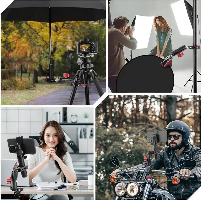 Alt view image 5 of 7 - Super Clamp Double Camera Clamp,Dual Clip Mount with Magic Socket Arm - 3/8" & 1/4" Screw, Heavy-Duty Clamps for Desk & Cross Bars& Tripod & Handlebar,All Metal -Max Load Capacity 8.8LB,JC010