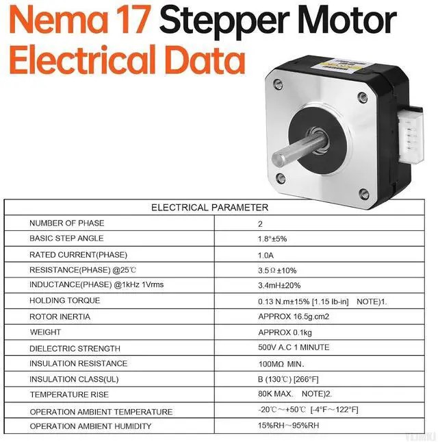 Alt view image 3 of 6 - 5Pack Nema 17 Stepper Motor 42x21mm 0.13Nm (18.41oz·in) 1.0A 3.5