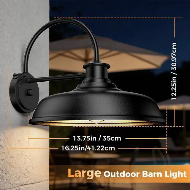 Alt view image 2 of 7 - 14" Dusk to Dawn Outdoor Barn Wall Light Extra Large Gooseneck Lighting