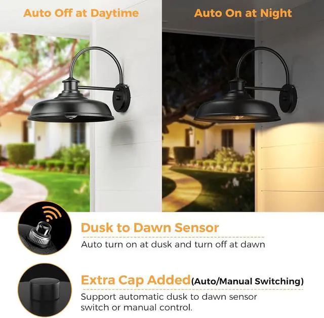 Alt view image 4 of 7 - 14" Dusk to Dawn Outdoor Barn Wall Light Extra Large Gooseneck Lighting