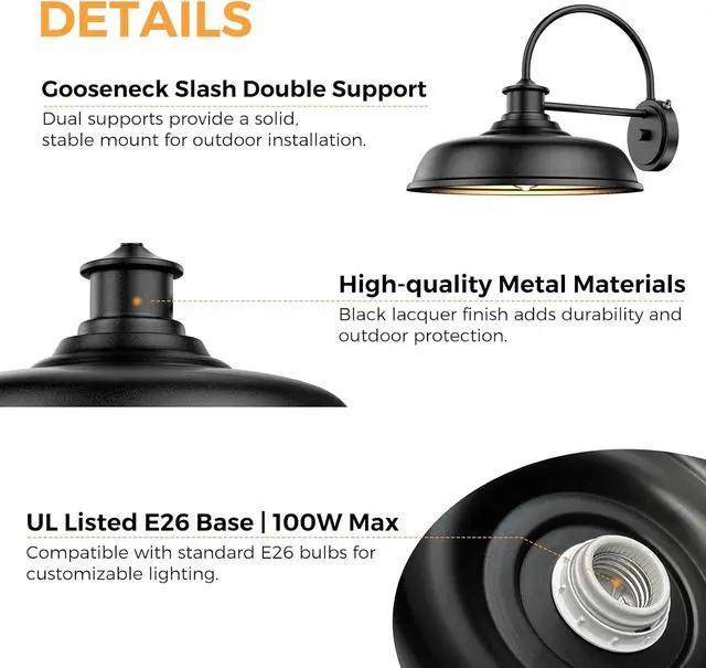 Alt view image 7 of 7 - 14" Dusk to Dawn Outdoor Barn Wall Light Extra Large Gooseneck Lighting