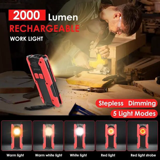 Alt view image 3 of 7 - Rechargeable LED Work Light, 40W 2000LM Magnetic Work Light Battery Powered Portable Flood Light with Gooseneck Flashlight for Car Repairing, Camping, Inspection