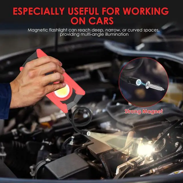 Alt view image 2 of 7 - Rechargeable LED Work Light, 40W 2000LM Magnetic Work Light Battery Powered Portable Flood Light with Gooseneck Flashlight for Car Repairing, Camping, Inspection