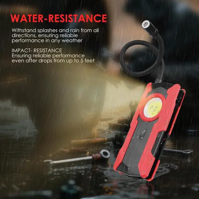 Alt view image 7 of 7 - Rechargeable LED Work Light, 40W 2000LM Magnetic Work Light Battery Powered Portable Flood Light with Gooseneck Flashlight for Car Repairing, Camping, Inspection