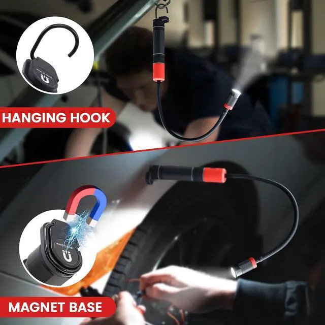 Alt view image 4 of 7 - Magnetic Flashlight with Flexible Gooseneck, Rechargeable Work Light LED Zoomable Lens Flashlight, Mechanic Light for Work Bench, Auto-Repairing, Inspection, Emergency (2 Pack)