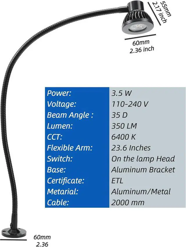 Alt view image 3 of 5 - LED Work Light, Flexible Gooseneck Lathe Milling Machine Lamp