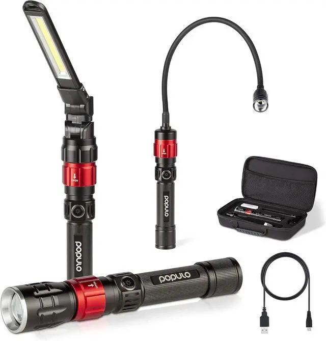 Main image of 3 in 1 Led Work Lights with Magnetic Base, LED Flashlight with Flexible Gooseneck and Slim Bar Light, 400 Lumens Rechargeable Flashlights for Household, Camping and Car