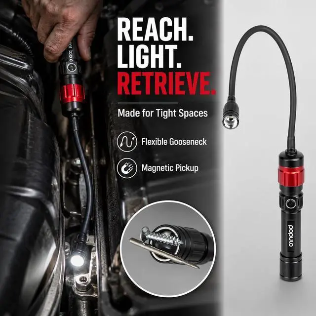 Alt view image 4 of 7 - 3 in 1 Led Work Lights with Magnetic Base, LED Flashlight with Flexible Gooseneck and Slim Bar Light, 400 Lumens Rechargeable Flashlights for Household, Camping and Car