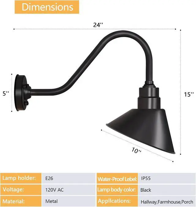 Alt view image 2 of 7 - 10" Outdoor Gooseneck Barn Sign Lights with Extended Arms, 2-Pack
