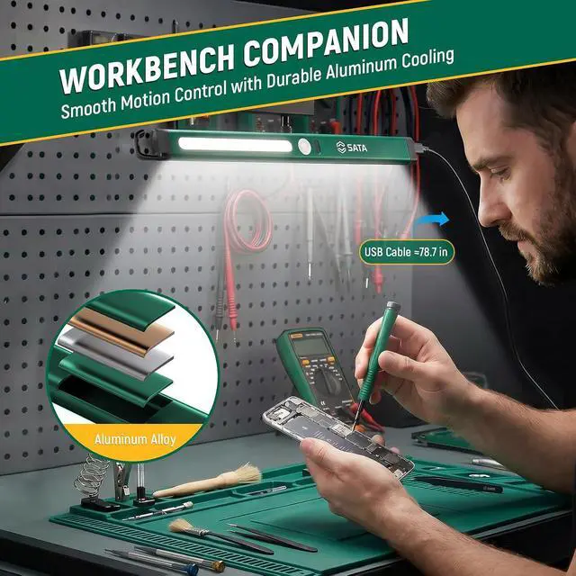 Alt view image 4 of 6 - Ultra-Slim Ruler-Style LED Inspection Light with Magnetic Back,400LM, 2700mAh, Rechargeable SMD Work Light for Underhood, Auto Repair, Garage, Workshop