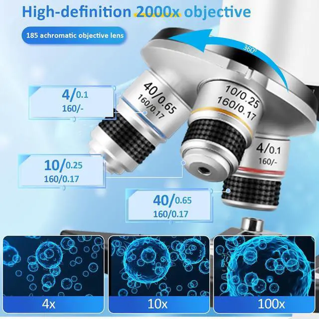 Alt view image 2 of 7 - Microscope for Kids & Adults,40X-2000X Magnification Microscope for Kids 8-12, with LED Fill Light & Phone Holder, Great for School Labs and Home Schooling