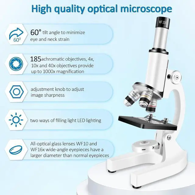 Alt view image 4 of 7 - Microscope for Kids & Adults,40X-2000X Magnification Microscope for Kids 8-12, with LED Fill Light & Phone Holder, Great for School Labs and Home Schooling