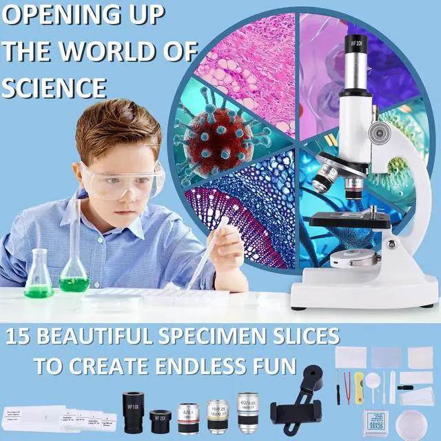 Alt view image 6 of 7 - Microscope for Kids & Adults,40X-2000X Magnification Microscope for Kids 8-12, with LED Fill Light & Phone Holder, Great for School Labs and Home Schooling