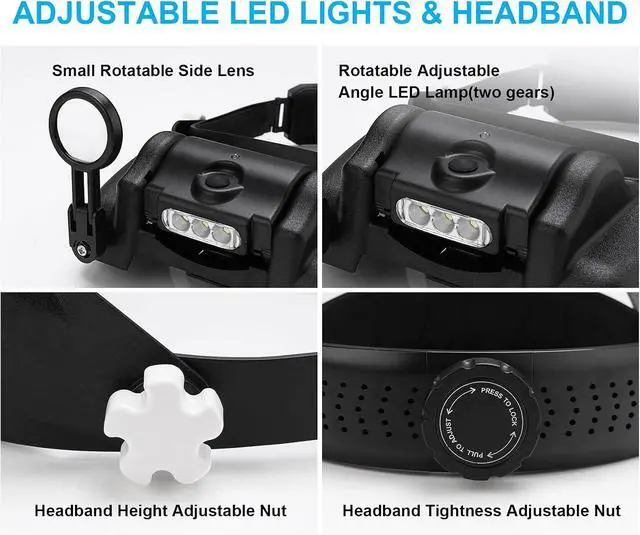 Alt view image 5 of 7 - Magnifying Glass with Light 1X-14X, Rechargeable Headset Magnifier