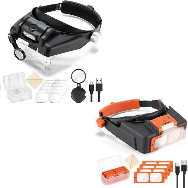 Main image of 2 Pack Headband Magnifier with Light - 1.5X to 3.5X Magnifying Headset with Light and 1x to 14x Magnifying Glasses with Pocket Magnifier