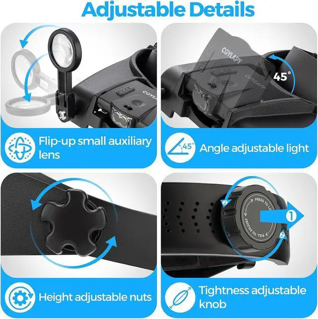 Alt view image 5 of 7 - 1X-14X Magnifying Glasses for Close Work, with 2 Lights