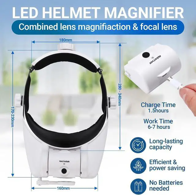 Alt view image 7 of 7 - Magnifying Glass with Light,Rechargeable Headband Magnifier 1X-14X