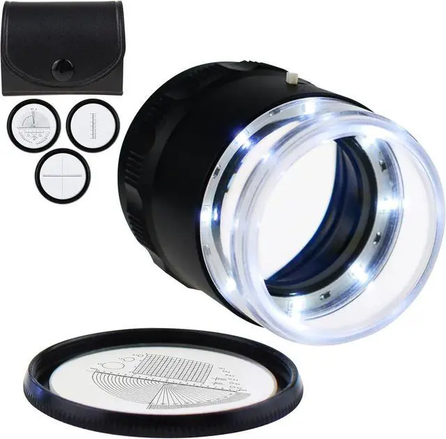 Main image of 10x Jewelers Loupe, Illuminated Magnifying Glass, Portable Pocket Reading Magnifier with 25mm with LED Focused Eye Loupe Magnifier for Gems,Coins, Interchangeable Reticle Scale (4 Scale Glass)