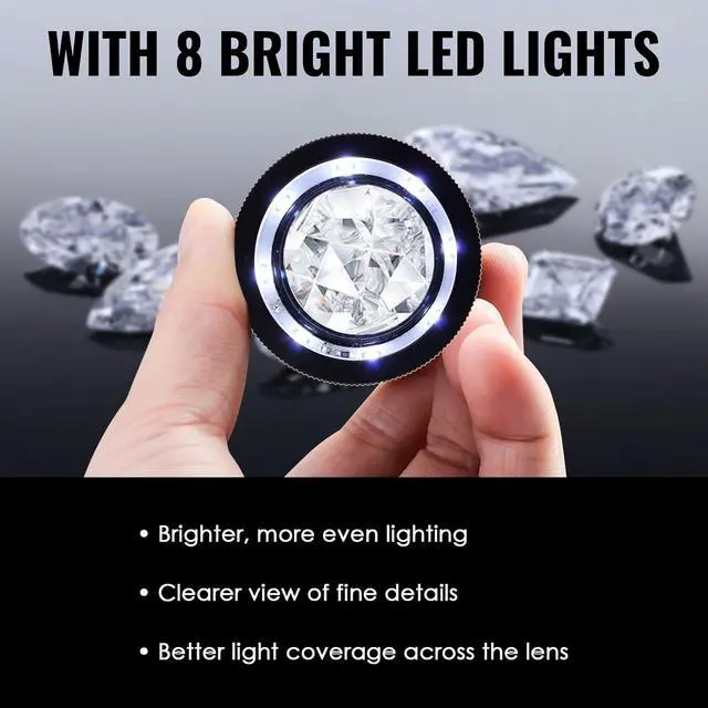 Alt view image 3 of 7 - 10x Jewelers Loupe, Illuminated Magnifying Glass, Portable Pocket Reading Magnifier with 25mm with LED Focused Eye Loupe Magnifier for Gems,Coins, Interchangeable Reticle Scale (4 Scale Glass)