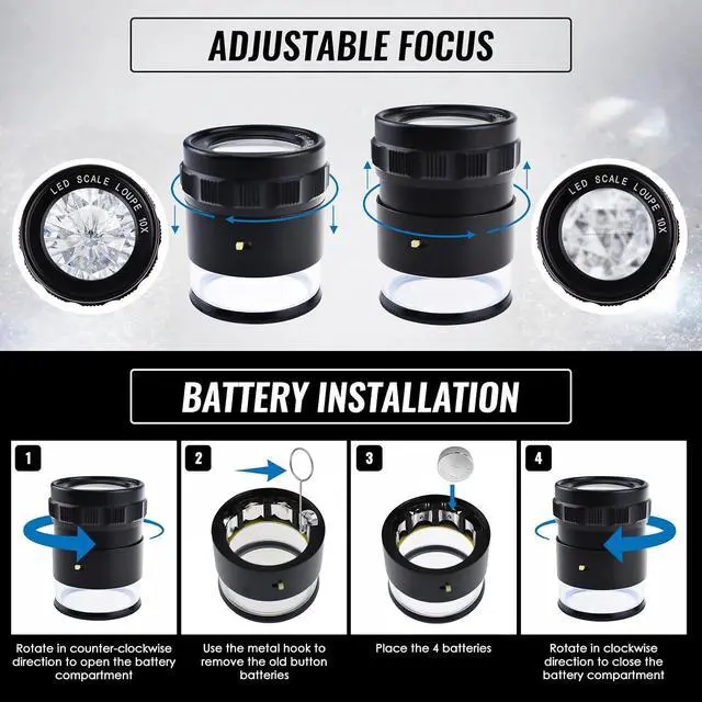 Alt view image 6 of 7 - 10x Jewelers Loupe, Illuminated Magnifying Glass, Portable Pocket Reading Magnifier with 25mm with LED Focused Eye Loupe Magnifier for Gems,Coins, Interchangeable Reticle Scale (4 Scale Glass)