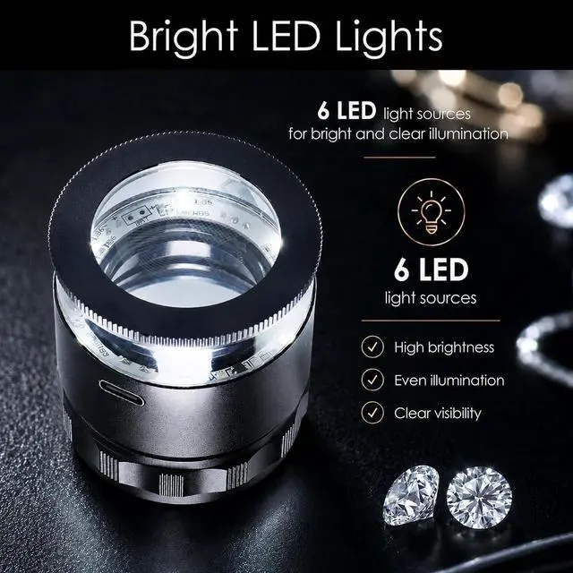 Alt view image 4 of 7 - 10X Rechargeable Jewelers Loupe Magnifier with LED Lights and 3 Reticle Scales, 25 mm Field of View, Adjustable Focus LED Scale Loupe Jewelry Magnifying Glass for Gems, Coins, Watch, Stamps, Plants