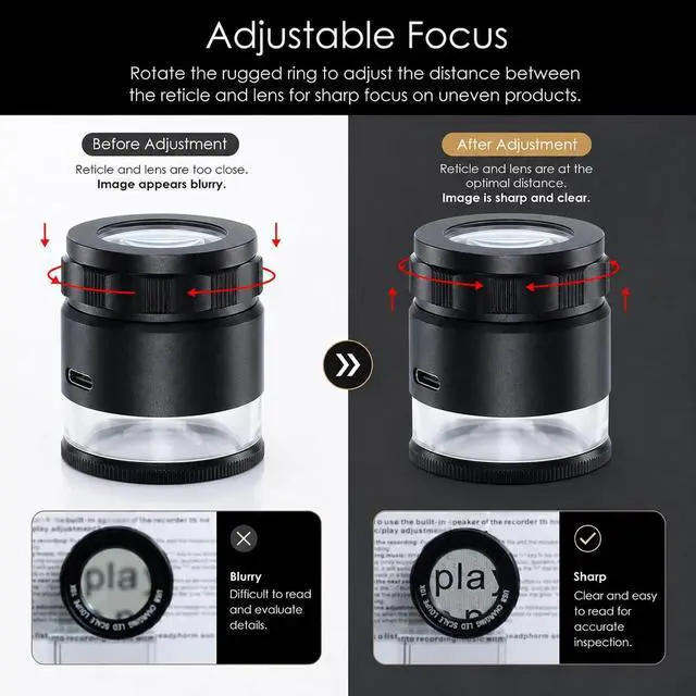 Alt view image 6 of 7 - 10X Rechargeable Jewelers Loupe Magnifier with LED Lights and 3 Reticle Scales, 25 mm Field of View, Adjustable Focus LED Scale Loupe Jewelry Magnifying Glass for Gems, Coins, Watch, Stamps, Plants