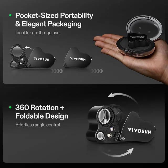 Alt view image 4 of 7 - 2-Pack Jewelry Loupe, 30X 60X Foldable Magnifier with UV/LED Lights