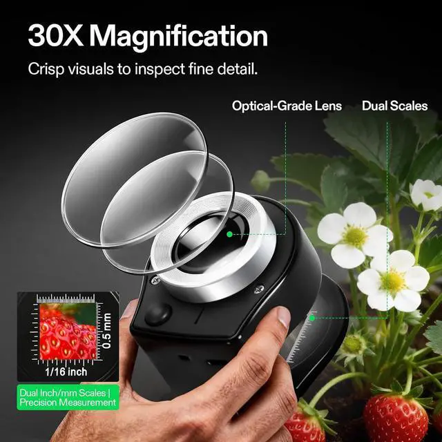 Alt view image 5 of 7 - 2-Pack Jewelry Loupe, 30X 60X Foldable Magnifier with UV/LED Lights