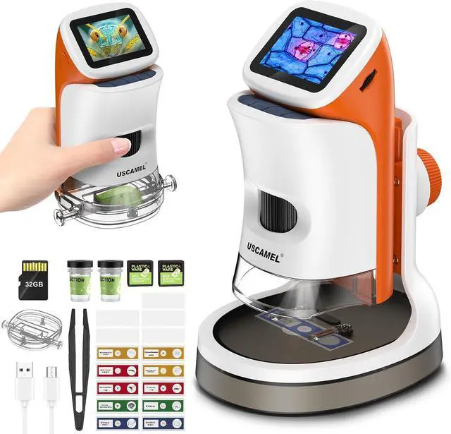 Main image of Handheld Microscope for Kids 8-12: 1000x Portable Digital Microscope with Screen 4k 2.0" LCD - Miniscope Educational Science Kits Toy Gift with 15pcs Slides 32G Memory Card