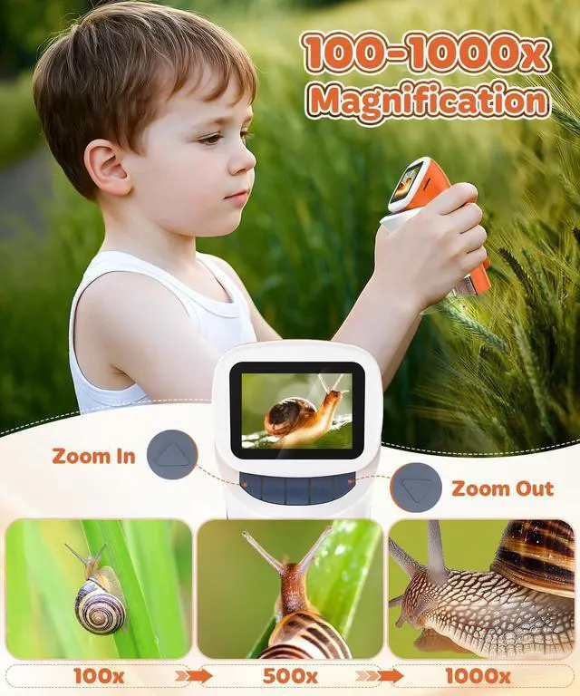 Alt view image 2 of 7 - Handheld Microscope for Kids 8-12: 1000x Portable Digital Microscope with Screen 4k 2.0" LCD - Miniscope Educational Science Kits Toy Gift with 15pcs Slides 32G Memory Card
