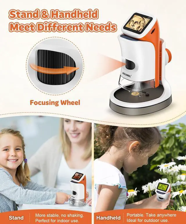 Alt view image 3 of 7 - Handheld Microscope for Kids 8-12: 1000x Portable Digital Microscope with Screen 4k 2.0" LCD - Miniscope Educational Science Kits Toy Gift with 15pcs Slides 32G Memory Card