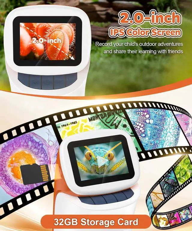 Alt view image 4 of 7 - Handheld Microscope for Kids 8-12: 1000x Portable Digital Microscope with Screen 4k 2.0" LCD - Miniscope Educational Science Kits Toy Gift with 15pcs Slides 32G Memory Card