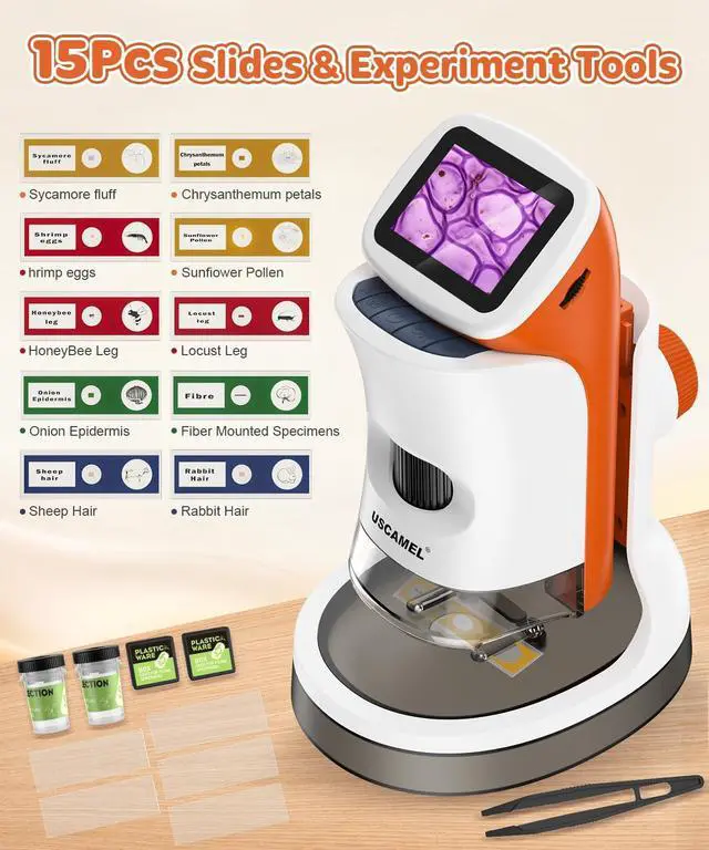 Alt view image 7 of 7 - Handheld Microscope for Kids 8-12: 1000x Portable Digital Microscope with Screen 4k 2.0" LCD - Miniscope Educational Science Kits Toy Gift with 15pcs Slides 32G Memory Card