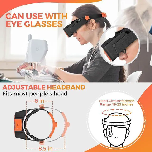 Alt view image 4 of 7 - 2 Pack Headband Magnifier with Light - 1.5X to 3.5X Magnifying Headset with Light and 1x to 14x Magnifying Glasses with Pocket Magnifier
