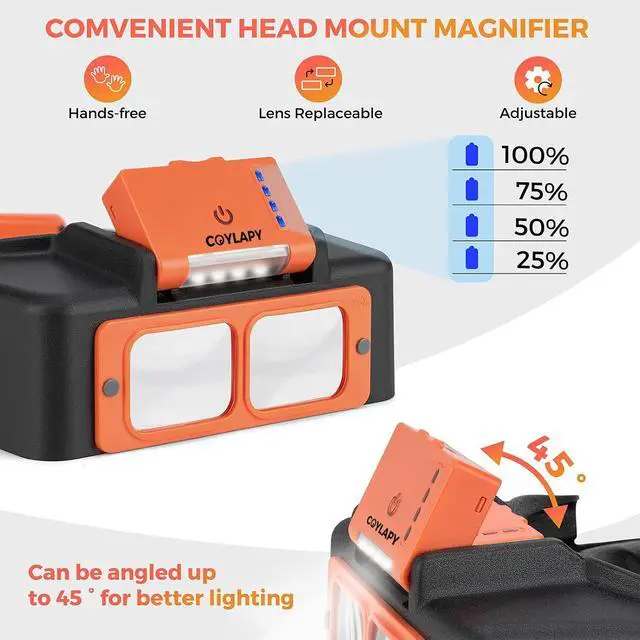 Alt view image 5 of 7 - 2 Pack Headband Magnifier with Light - 1.5X to 3.5X Magnifying Headset with Light and 1x to 14x Magnifying Glasses with Pocket Magnifier