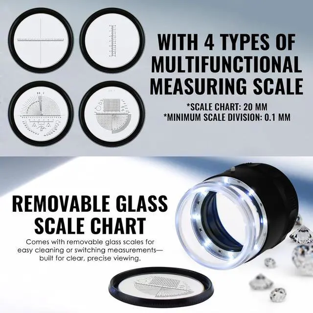 Alt view image 5 of 7 - 10x Jewelers Loupe, Illuminated Magnifying Glass, Portable Pocket Reading Magnifier with 25mm with LED Focused Eye Loupe Magnifier for Gems,Coins, Interchangeable Reticle Scale (4 Scale Glass)