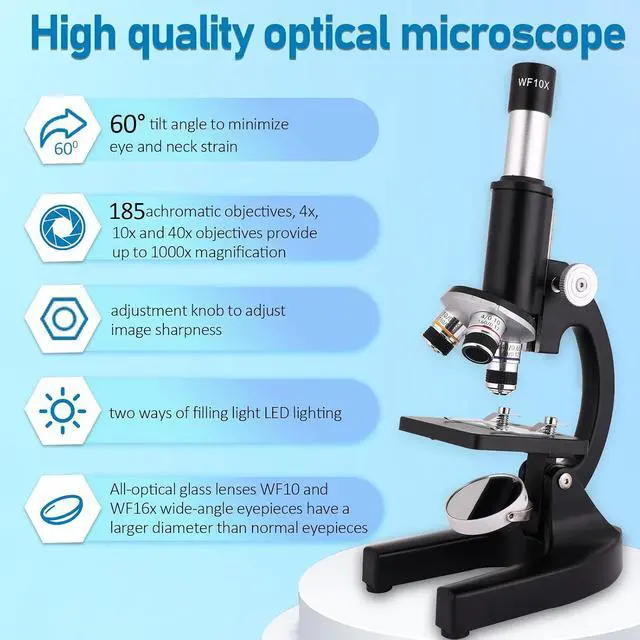 Alt view image 2 of 3 - Microscope 40X-2500X Magnification with 4.3-inch Display, Wide-Angle 10X and 25X eyepieces, and Built-in 5-megapixel Camera for School Labs, Animal Husbandry (Black)