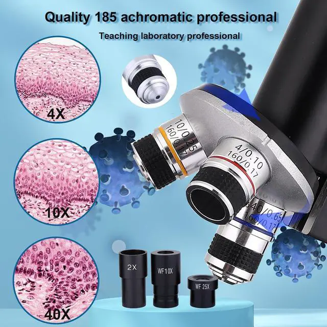 Alt view image 3 of 3 - Microscope 40X-2500X Magnification with 4.3-inch Display, Wide-Angle 10X and 25X eyepieces, and Built-in 5-megapixel Camera for School Labs, Animal Husbandry (Black)
