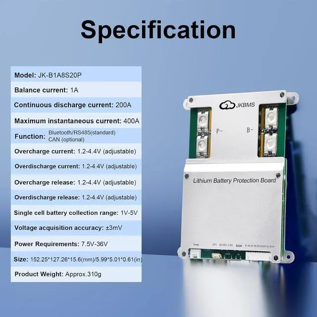 Alt view image 2 of 7 - Smart BMS 4S-8S 200A 1A Active Balance Build-in Bluetooth with RS485 PCB Battery Protection Board for LiFePO4 Li-ion LTO Battery PackJK-B1A8S20P