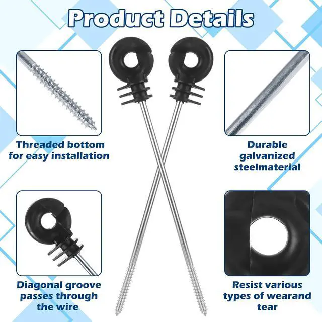 Alt view image 3 of 7 - 50 Pack Electric Fence Wire Insulator Stand Off Screw in Insulator Black Fence Post Insulator Wooden Post Wire Insulators for Tape Rope Electric Wire Animal Agricultural Garden